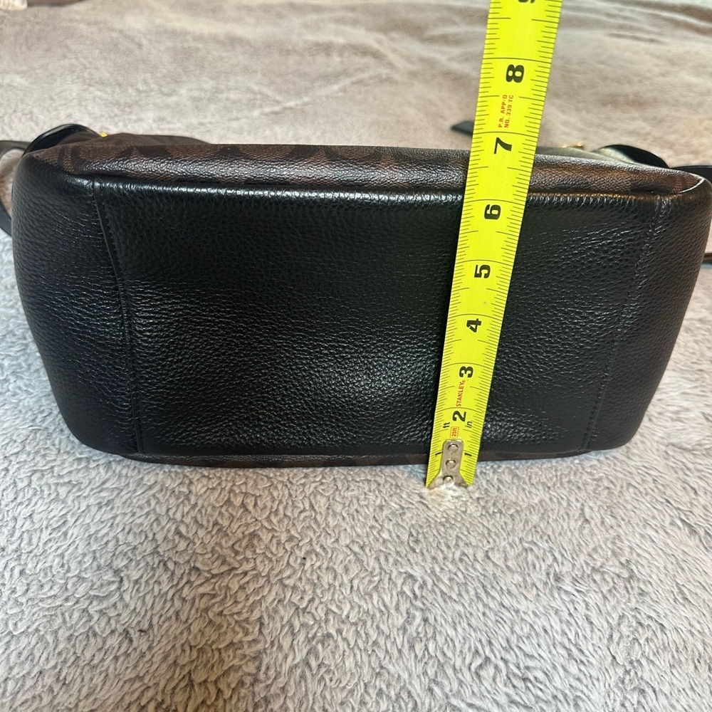 Coach Pennie Brown Black Signature Coated Canvas Shoulder Handbag Purse - Picture 9 of 16